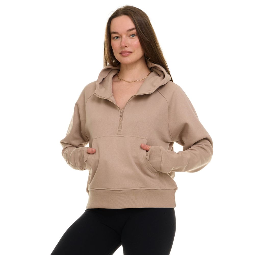 NEW MODERN BASICS Womens Half Zip Hoodie - Fleece Cropped Sweatshirt for Women,
